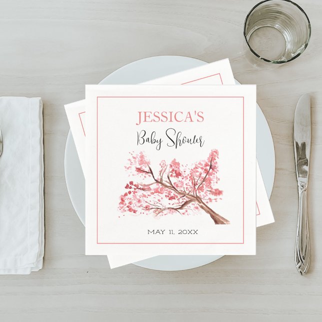 Cherry Blossom Pink Flowers Baby Shower Girl Napkin (Creator Uploaded)