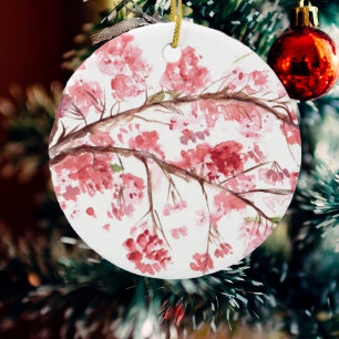 Cherry blossom pink flowers ceramic tree decoration