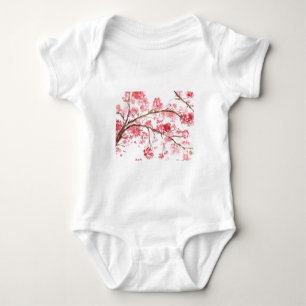 Cherry blossom pink flowers floral Girly Sakura Baby Bodysuit