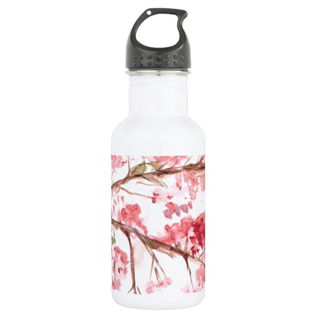 Cherry blossom pink flowers floral Sakura Asian  532 Ml Water Bottle (Front)