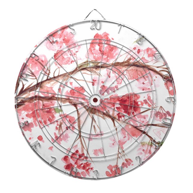 Cherry blossom pink flowers floral Sakura Asian Dartboard (Front)