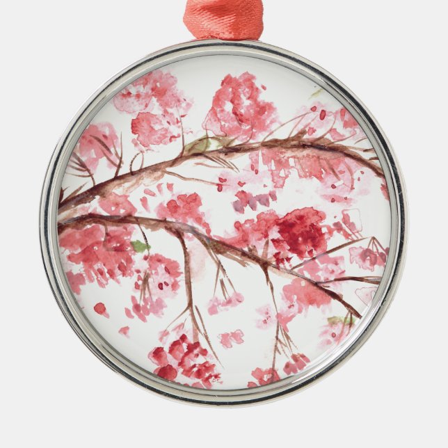 Cherry blossom pink flowers floral watercolor  metal tree decoration (Front)