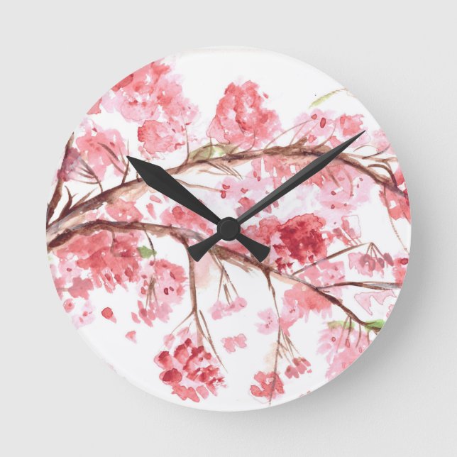 Cherry blossom pink flowers Sakura Japanese Round Clock (Front)