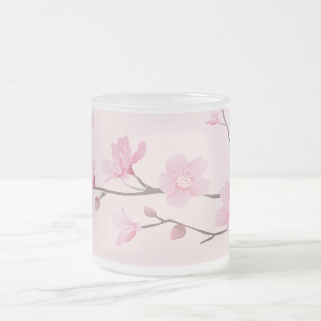 Cherry Blossom - Pink Frosted Glass Coffee Mug (Center)