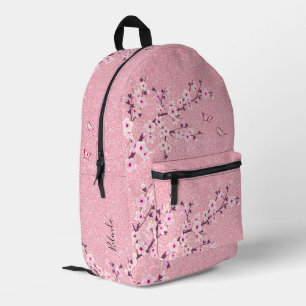 Cherry Blossom Pink Glitter Printed Backpack