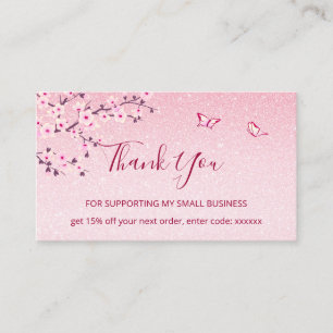 Cherry Blossom Pink Glitter Thank You  Business Card