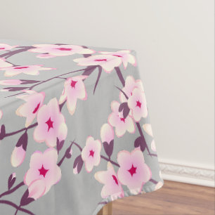 Cherry Blossom Pink Grey Floral Tablecloth