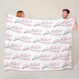 Cherry Blossom Pink Japanese Sakura Kawaii Fleece Blanket