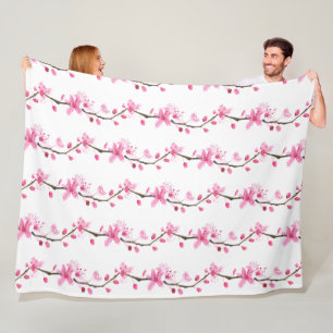 Cherry Blossom Pink Japanese Sakura Kawaii Fleece Blanket