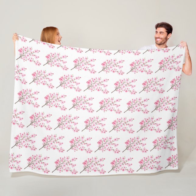 Cherry Blossom Pink Japanese Sakura Kawaii  Fleece Blanket (In Situ)