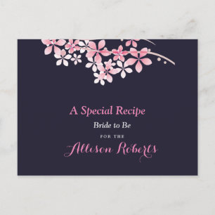 Cherry Blossom Pink navy  Bridal Shower Recipe Postcard