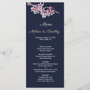 Cherry Blossom Pink navy floral Wedding Menu