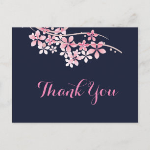 Cherry Blossom Pink navy Thank you Postcard