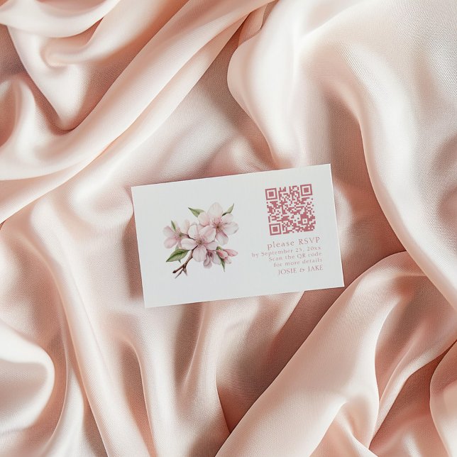 Cherry Blossom pink RSVP QR Code Enclosure Card (Blossom flower RSVP QR Code Enclosure Card)