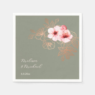 Cherry Blossom Pink Sage Green Wedding Napkin