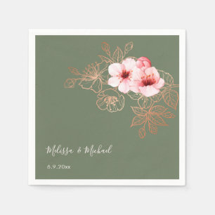 Cherry Blossom Pink Sage Green Wedding Napkin
