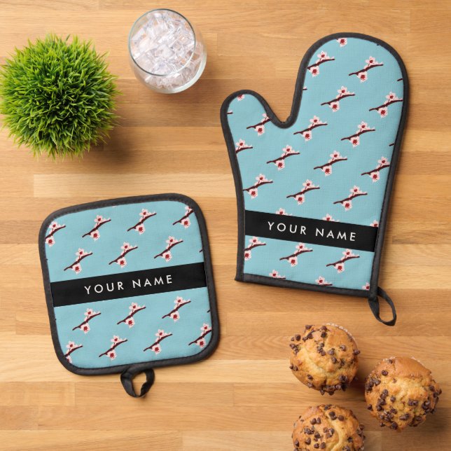 Cherry Blossom, Pink Sakura, Your Name Oven Mitt & Pot Holder Set (Top Down)