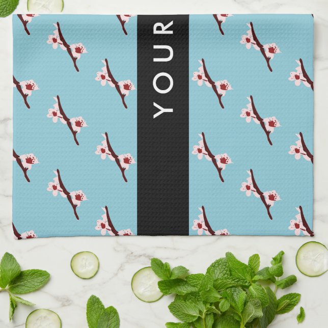 Cherry Blossom, Pink Sakura, Your Name Tea Towel (Folded)