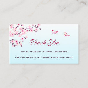 Cherry Blossom Pink Turquoise Thank You Discount B Business Card