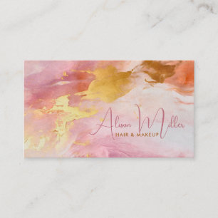 Cherry blossom Pink Watercolor and Gold Business Card
