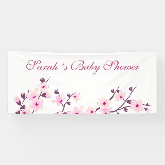Cherry Blossom Pink White Baby Shower Banner (Horizontal)