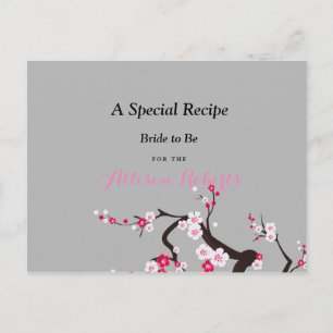 Cherry Blossom Pink White Bridal Shower Recipe Postcard