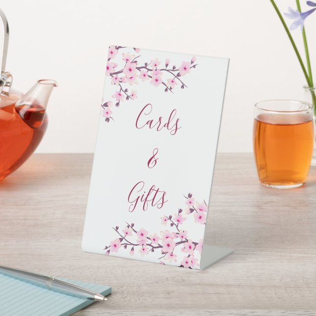 Cherry Blossom Pink White Cards And Gifts  Pedestal Sign (In SItu)