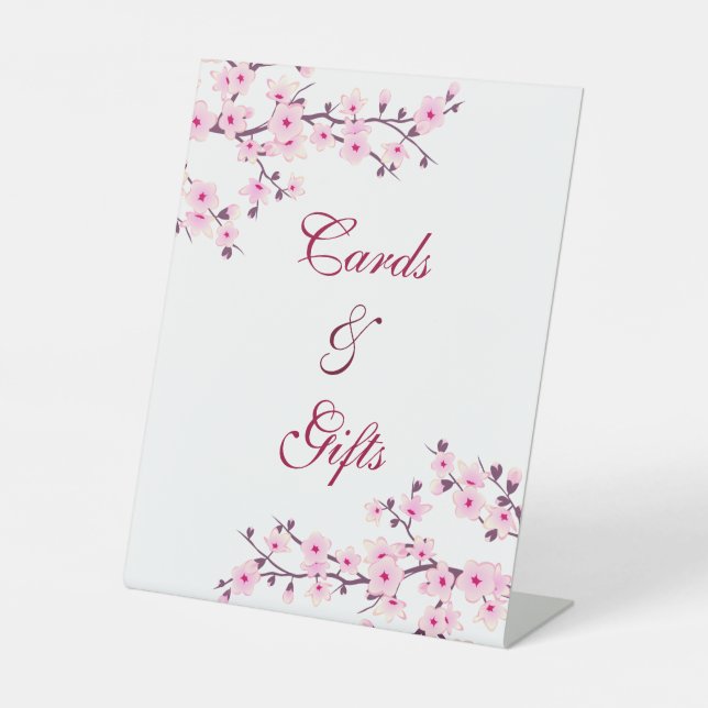 Cherry Blossom Pink White Cards And Gifts  Pedestal Sign (Front)