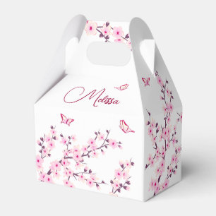 Cherry Blossom Pink White Custom Birthday Favour Box