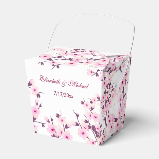 Cherry Blossom Pink White Custom Wedding Favour Bo Favour Box (Front Side)