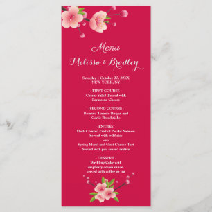 Cherry Blossom Pink White flora Wedding Menu