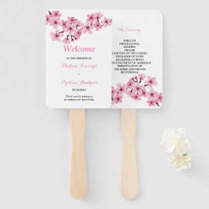 Cherry Blossom Pink White  flora Wedding Program Hand Fan
