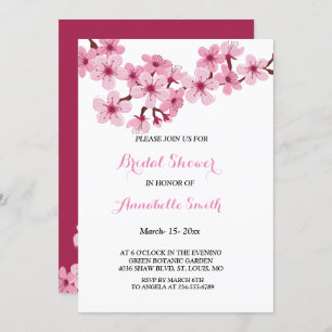 Cherry Blossom Pink White floral BRIDAL SHOWER Invitation