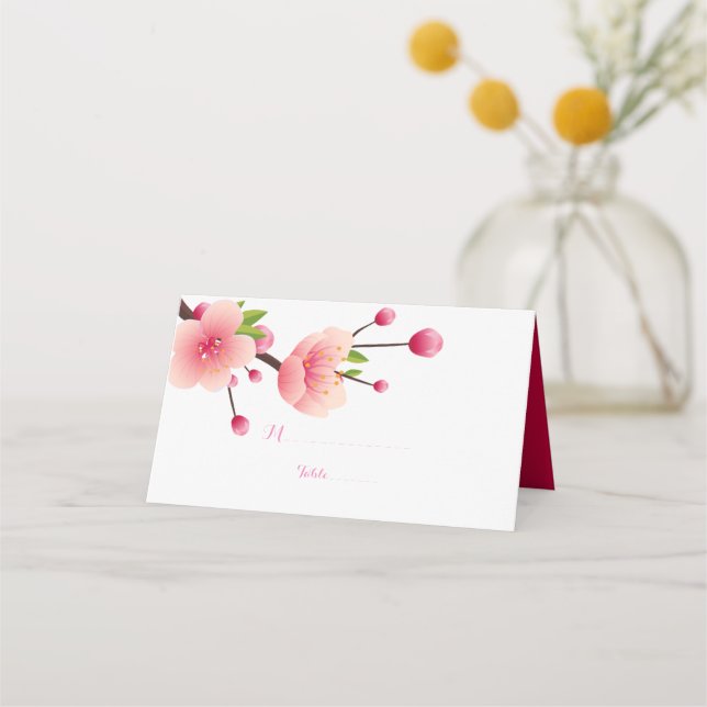 Cherry Blossom Pink White  floral Place Card (Front)