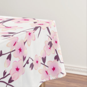 Cherry Blossom Pink White Floral Tablecloth