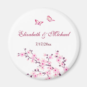 Cherry Blossom Pink White Save The Date Magnet
