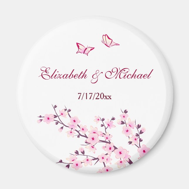 Cherry Blossom Pink White Save The Date Magnet (Front)