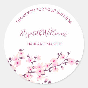 Cherry Blossom Pink White Thank You Classic Round Sticker