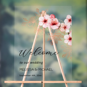 Cherry Blossom Pink White Wedding Acrylic Sign
