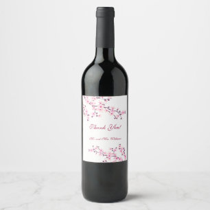 Cherry Blossom Pink White Wedding Custom Thank You Wine Label