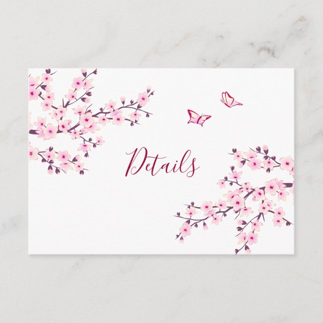 Cherry Blossom Pink White Wedding Details Enclosure Card (Front)