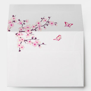 Cherry Blossom Pink White Wedding Envelope