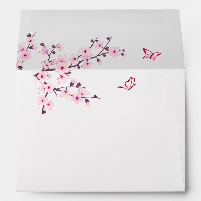 Cherry Blossom Pink White Wedding Envelope (Back (Bottom))
