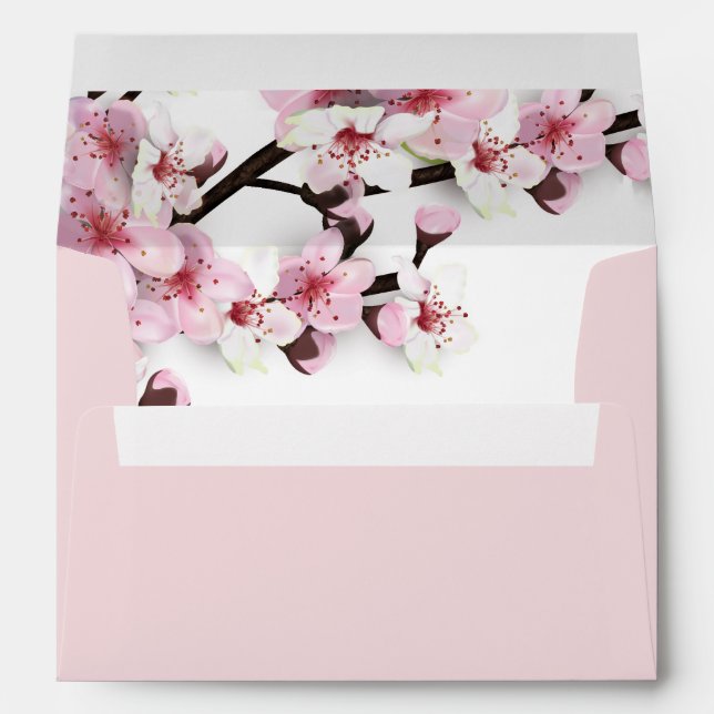Cherry Blossom Pink White Wedding Envelopes (Back (Bottom))