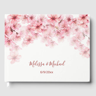 Cherry Blossom Pink White Wedding Guest Book