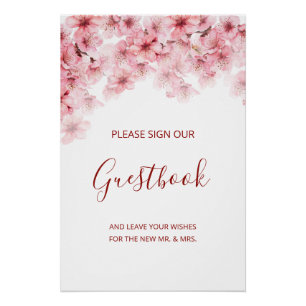Cherry Blossom Pink White Wedding Guestbook 
