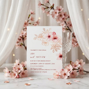 Cherry Blossom Pink White Wedding Invitation