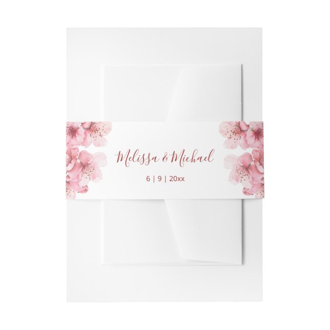 Cherry Blossom Pink White Wedding Invitation Belly Band (Front Example)