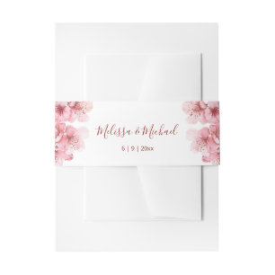 Cherry Blossom Pink White Wedding Invitation Belly Band