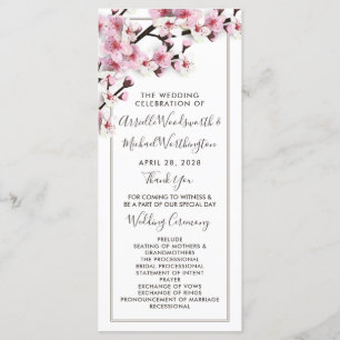 Cherry Blossom Pink White Wedding Programs Programme